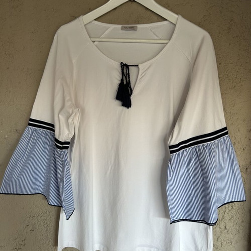 Fiorella Rubino blouse like new, white and blue, medium to large