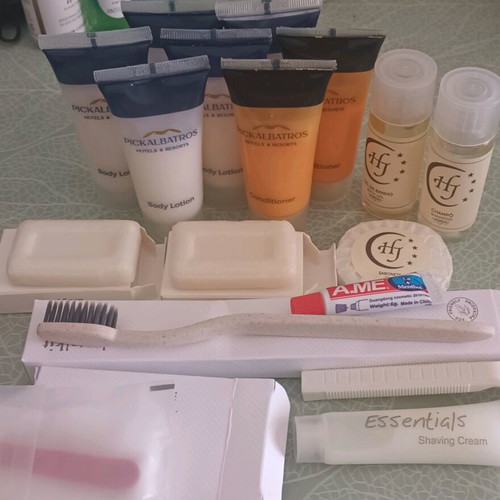 Travel set new with creams, shampoo, soaps and shaving kit