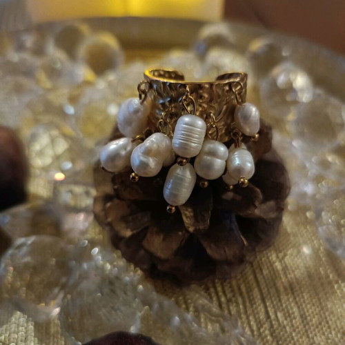 Women's stainless steel ring with freshwater pearls new