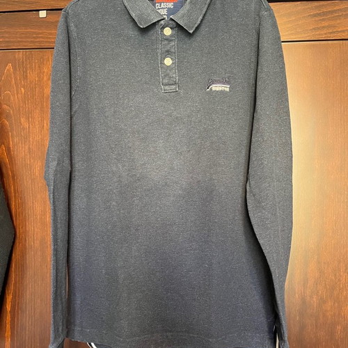 Superdry polo piqué long-sleeve men's shirt new, size L, blue