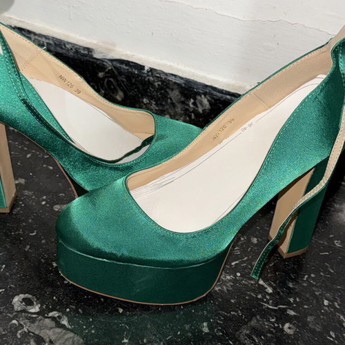 Luigi green satin high heels, size 39