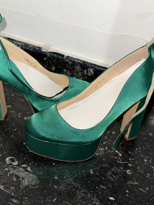 Luigi green satin high heels, size 39