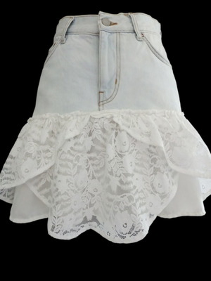 Denim lace mini skirt new, white, size XS-S