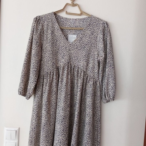Pepco Mini Babydoll Dress XS, beige with black dots