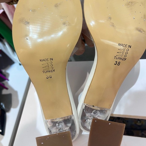 Bridal Heeled Slippers Size 38 Like New, White and Silver