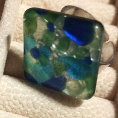 Turquoise faux bijoux ring summer style Murano adjustable size