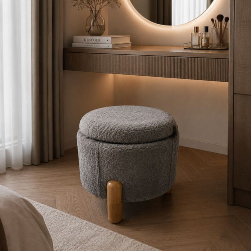 Round Pouf with Storage Teddy 40x40x37cm new, gray