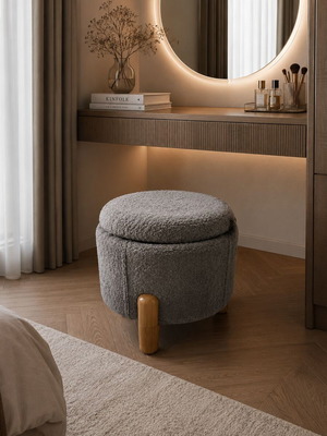 Round Pouf with Storage Teddy 40x40x37cm new, gray