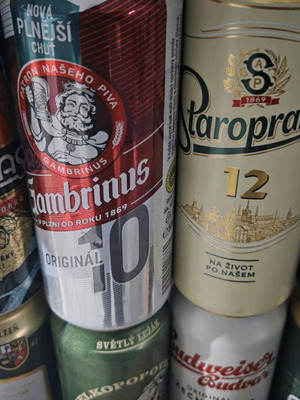 Empty Czech beer cans used, pack of 9