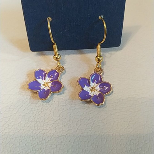 Sakura earrings new, purple and gold, 3 cm