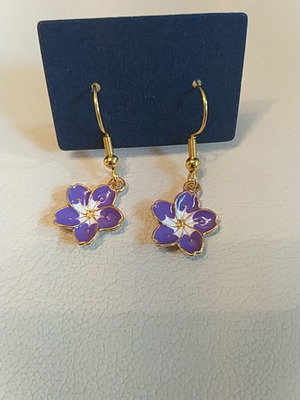 Sakura earrings new, purple and gold, 3 cm