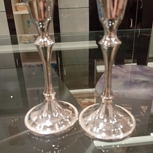 Candlesticks classic silver plated set used with embossed bead design