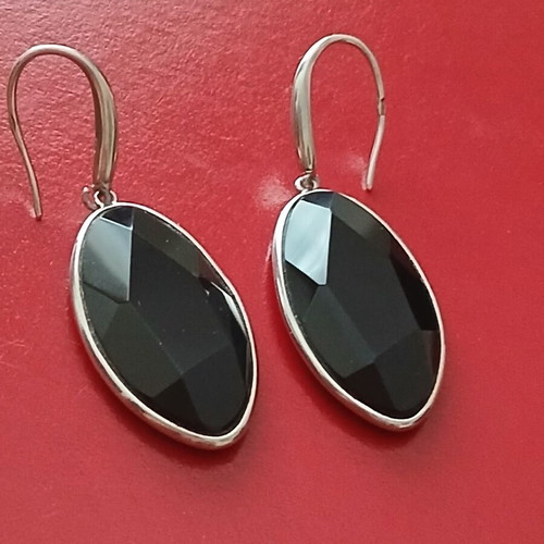 Earrings 5 cm silver 925 and obsidian A quality like new