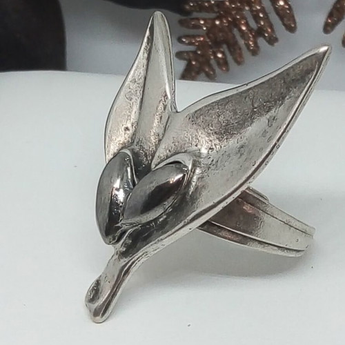 Handmade Olive Leaves Statement Ring with Dark Metallic Detail, Adjustable
