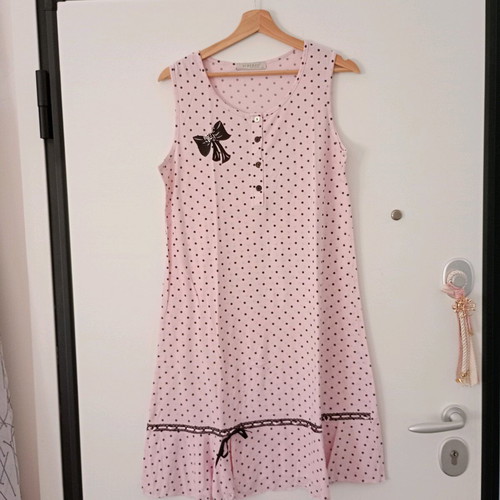 Scherzo polka dot summer cotton robe and nightgown set pink black like new
