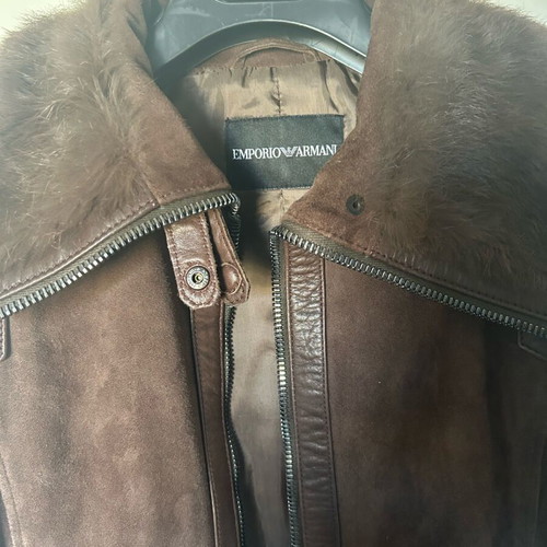 Emporio Armani jacket brown like new, leather with fur size 38