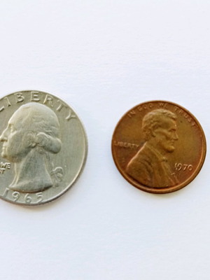 American coins used, pack of 2, 1965 and 1970