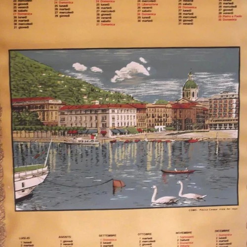 Italy Vintage 1974 Silk Wall Hanging Calendar used