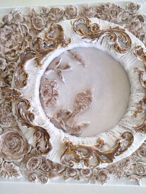 Handmade Mixed Media Relief Canvas Baroque Vintage Style 30x30 cm