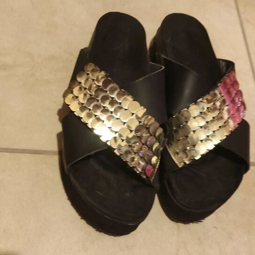 Platform shoes used with gold-silver sequins size 41