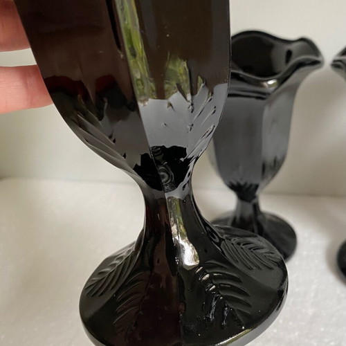 Vintage set of 4 black footed dessert glasses Fidenza Italy like new