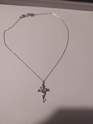 Flower Cross Pendant like new, silver color, steel choker type