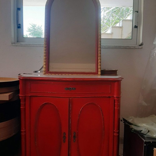 Vintage dressing table with marble top and separate mirror, used