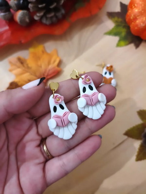 Ghost earrings new polymer clay with steel clasp