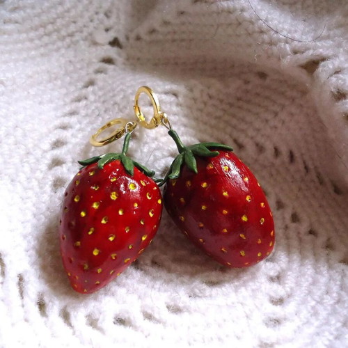 Strawberry polymer clay earrings made to order, red