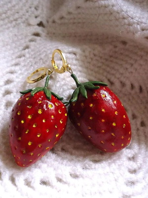 Strawberry polymer clay earrings made to order, red