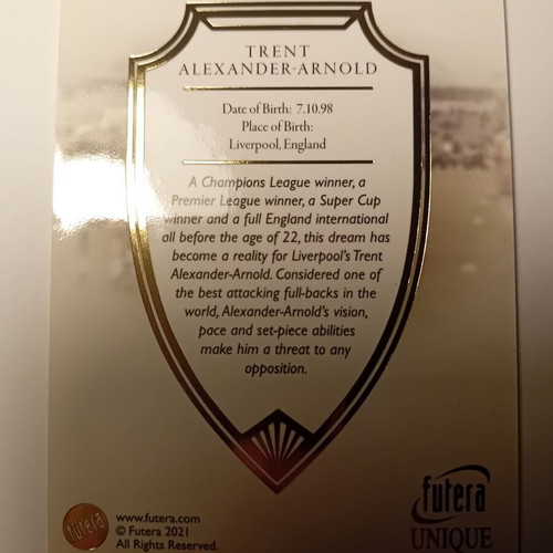 Futera Unique Alexander Arnold card in excellent condition