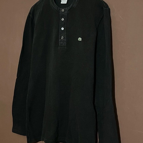 Lacoste pique long sleeve mao polo shirt used, size XL, black stone washed