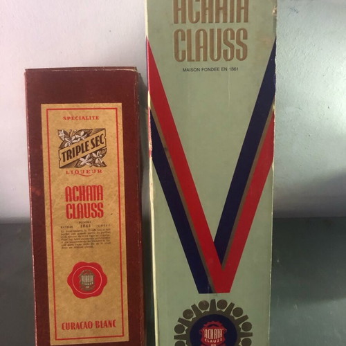Achaia Clauss collectible champagne and Curacao bottles new, pack of 2