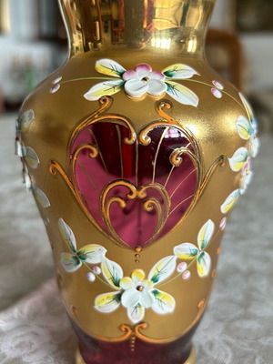 Joska gold gilt crystal vase like new, ruby color