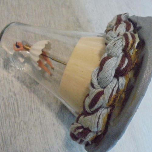 Vintage ballerina music box figure used with glass dome
