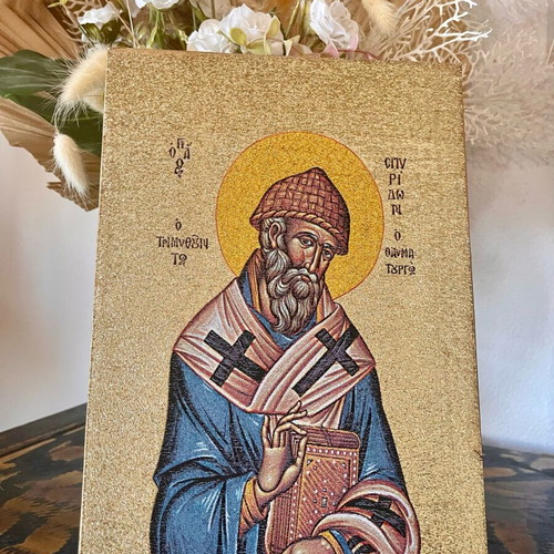 Saint Spyridon image new, fabric on canvas 20x30cm