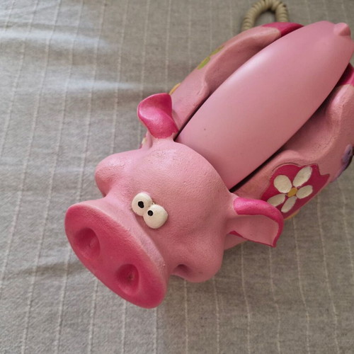 Vintage analog home phone pig-shaped used, pink