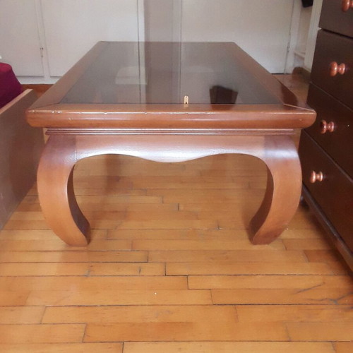 Solid wood coffee table with glass