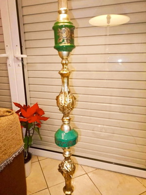 Vintage floor lamp with porcelain and brass