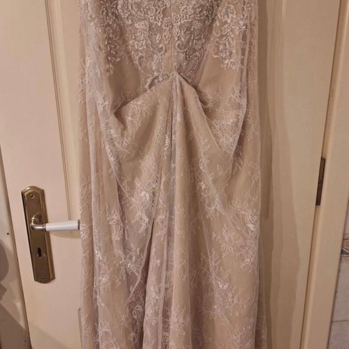 Boho wedding dress Demetrios 2017, beige and white lace