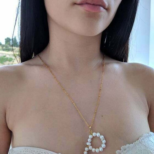 Pearl necklace for initial P with gold stainless steel chain new