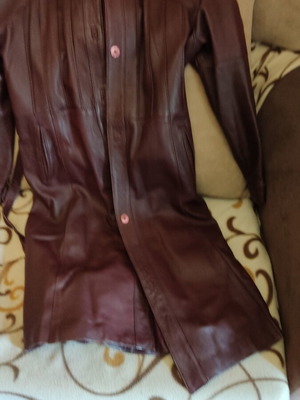 Leather women's coat knee-length, genuine leather, like new, brown