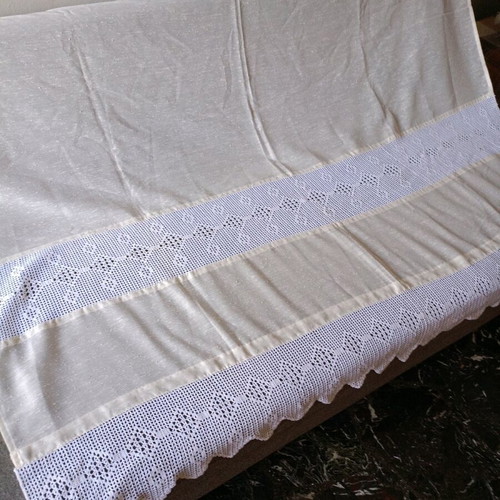Handmade crochet curtain beige fabric new 1.70x1.40