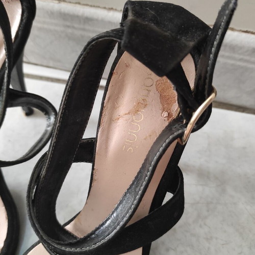 Sarigiannis sandals used, black suede, size 39, 10cm heel