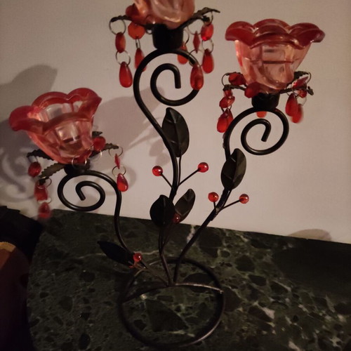 Vintage candlestick used, metal with glass
