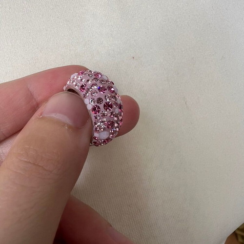 Cocktail ring with pink crystals new, silver tone