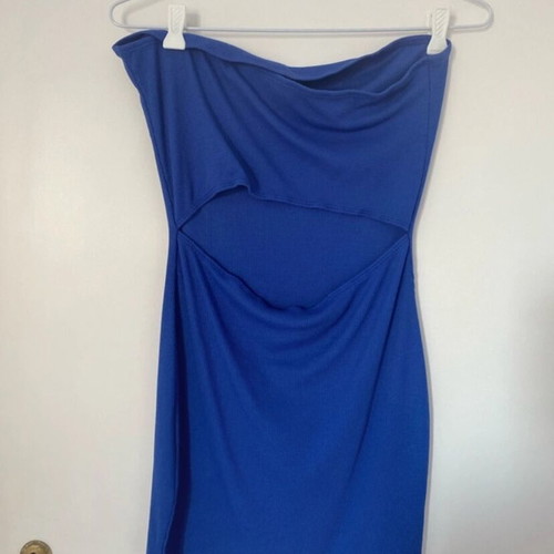 Shein strapless mini dress with back detail, blue, size S