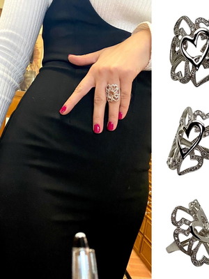 Δαχτυλίδι 14k με καρδιές και λαμπερά Swarovski καινούργιο