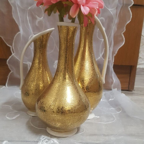 Royal Porzellan Bavaria KM 22kt Gold Porcelain Vase Set of 3 like new