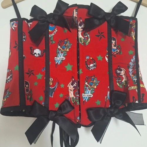 Hell Bunny Tattoo-Print Corset size M like new, red and black